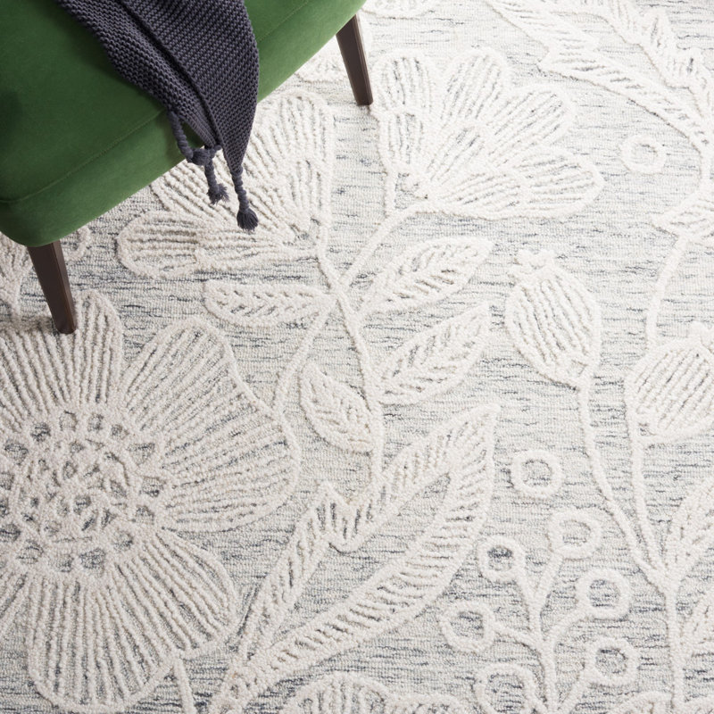 Tapis floral en laine touffeté à la main, Rectangle 5 pi x 8 pi