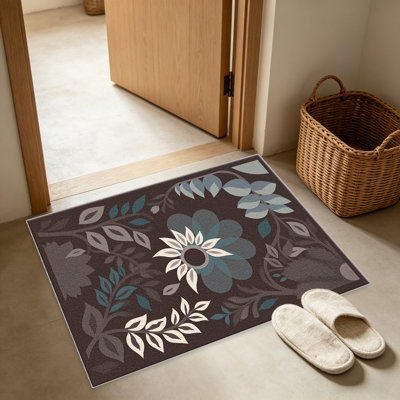 Tapis Blue Folk Floral pour le salon, doux et confortable, convient à toutes les saisons, facile à entretenir, tapis de sol intérieur lavable à la machine, sous la table de ferme convenant à la chambre à coucher, à la salle à manger, au bureau, au patio, au balcon, à la décoration intérieure