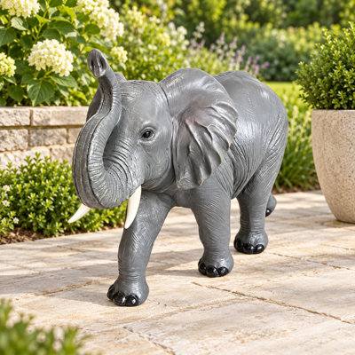 Elephant Garden Statue with Raised Trunk