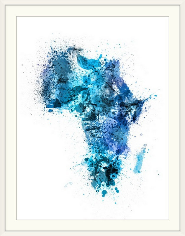 «Paint éclabousse la carte de l'Afrique» par Francy, impression, H 32 po x l 26 po x P 1 po, Cadre blanc