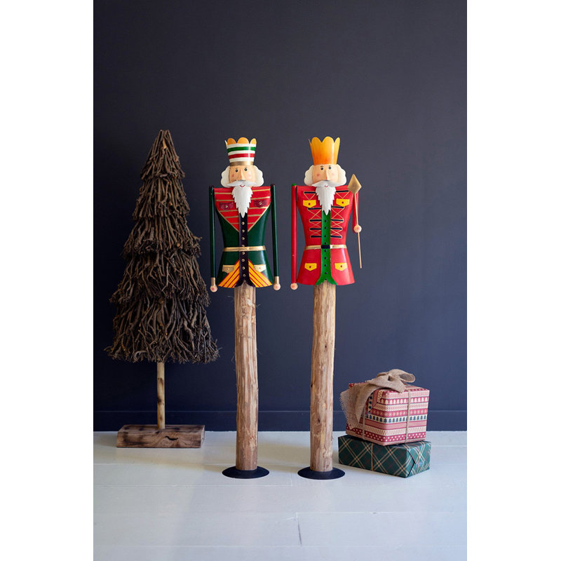  Ensemble de 2 figurines casse-noisette en métal et bois peintes - H 48 po