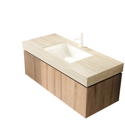 48" Sintered Stone Countertop With Pattern And White Undermount Ceramic Basin, Pre - Drilled Faucet Hole, Water Resistance, 18.37 In Width, 8.42 Height Rectangle One Standard 46.26 Depth