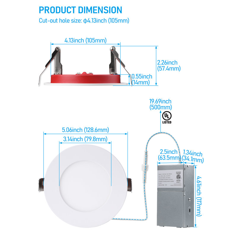 4.13'' Dimmable Fire Rated 2 Hour Ultra-Thin LED Recessed Light Recessed Lighting Kit, UL263&ETL