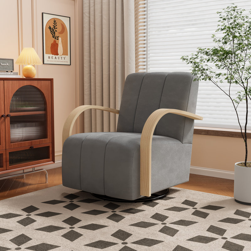 Fauteuil d'appoint pivotant l 30,7 po avec accoudoirs en bois, Gris anthracite