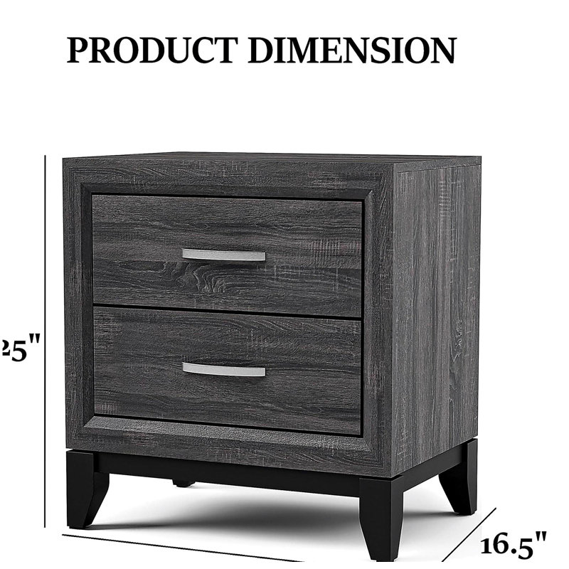 Mobilier de chambre à coucher à deux tiroirs avec deux tiroirs et pieds en bois à finition grise, Gris