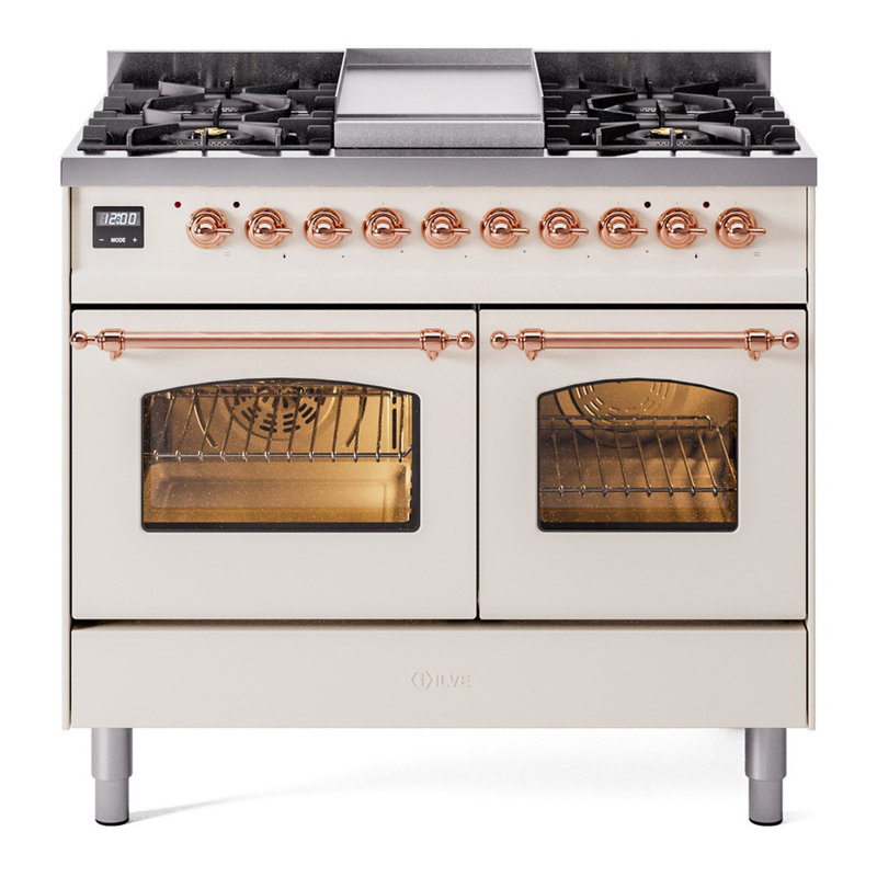 ILVE Nostalgie II Series 40 inch Dual Fuel Range with 6 Sealed Burners, Griddle (Glass Door), Natural Gas