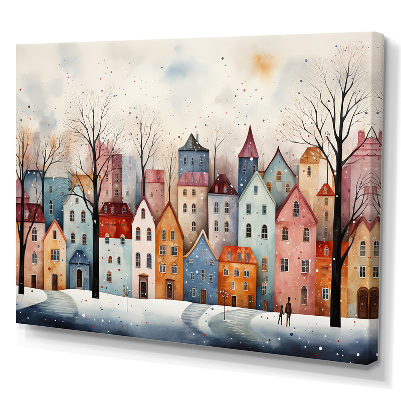 Multicolor Frosty City In Winter III - Art mural paysage d'hiver, Toile tendue, H 24 po x l 32 po x P 1 po