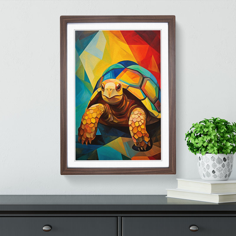 Tortoise Cubism - Framed Print, 34cm H x 25cm W x 2cm D, Walnut 