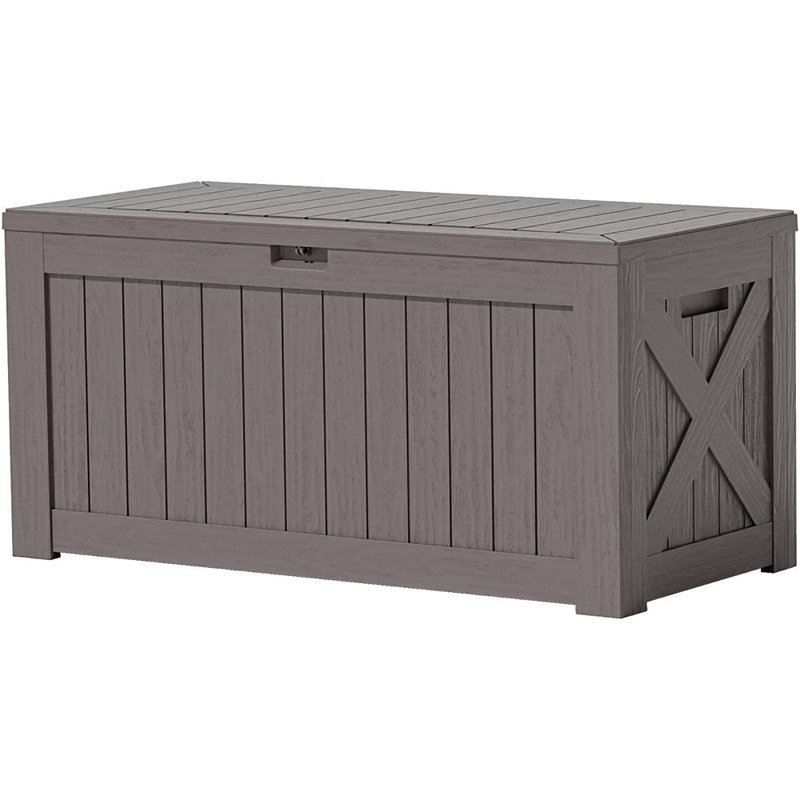 20-Gallon Outdoor Deck Box – Brown Lockable Storage Chest, Waterproof For Gardening Tools And Patio Furniture