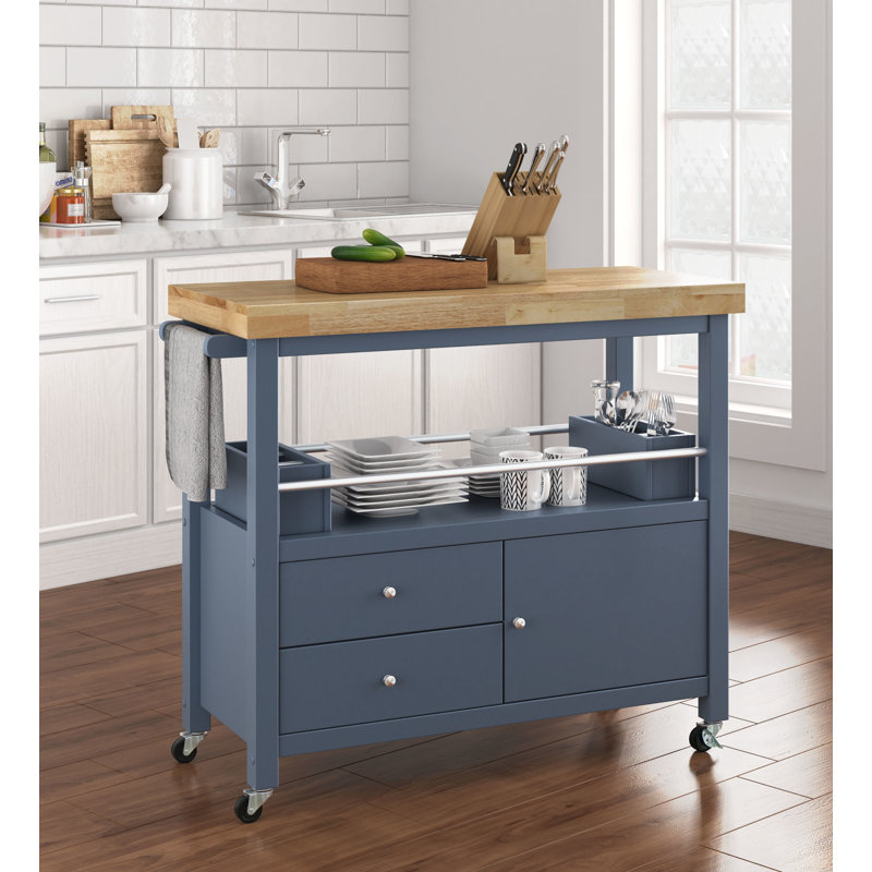 Gray Wood Butcher Block Kitchen Cart with Storage