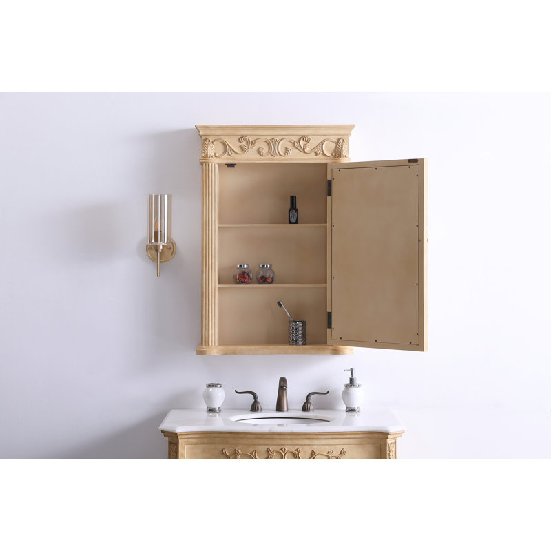 W H Surface Framed Medicine Cabinet Mirror 3 Fixed, Tan, 36" H x 25" W x 6" D