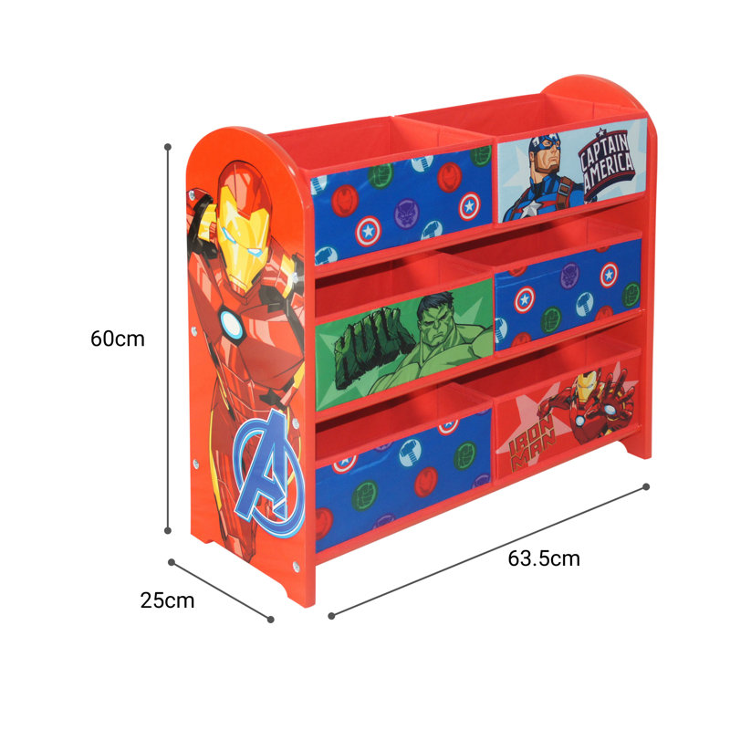 Marvel Avengers Toy Storage Unit: 6-Box Organizer for Bedroom - Made from Engineered Wood/Fabric/Metal - Easy Assembly and Clean Up