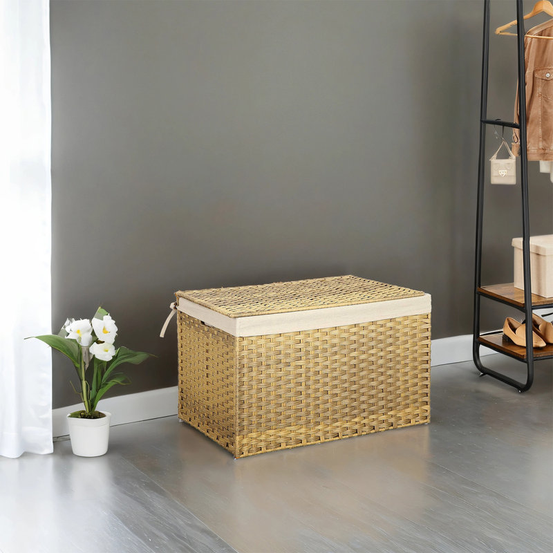 Storage Basket With Lid, 42.3 Gallon (160L) Storage Bin, Woven Blanket Storage Basket With Handles, Foldable, Removable Liner, Metal Frame, For Bedroom, Laundry Room