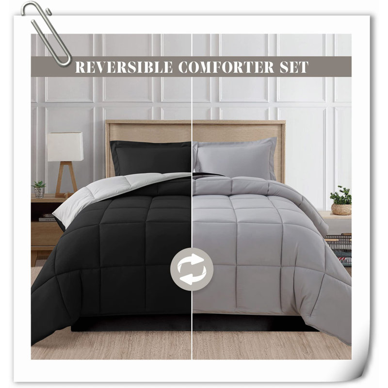 Ensemble de courtepointe en microfibre / polyester Quilts, Courtepointe très grand + 2 taies décoratives, Noir / gris