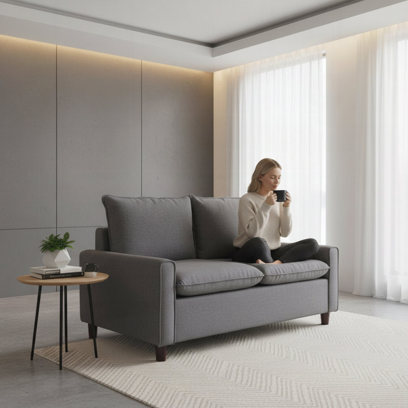 Causeuse-lit rembourrée en tissu Modern Modern, L 52,36 po, Tissu gris foncé