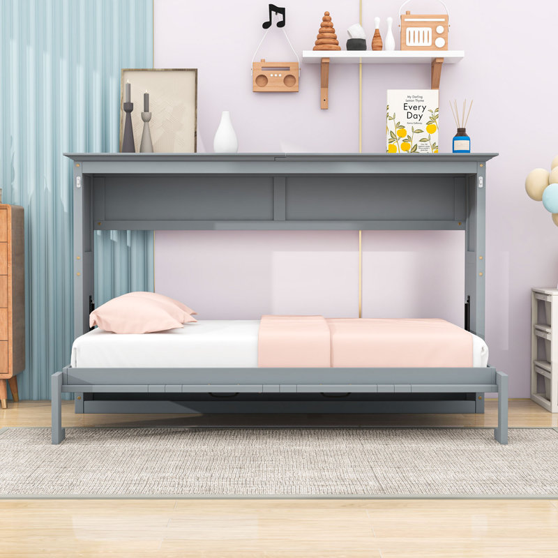 Twin-Size Wood Murphy Bed with Space-Saving Cabinet Design
