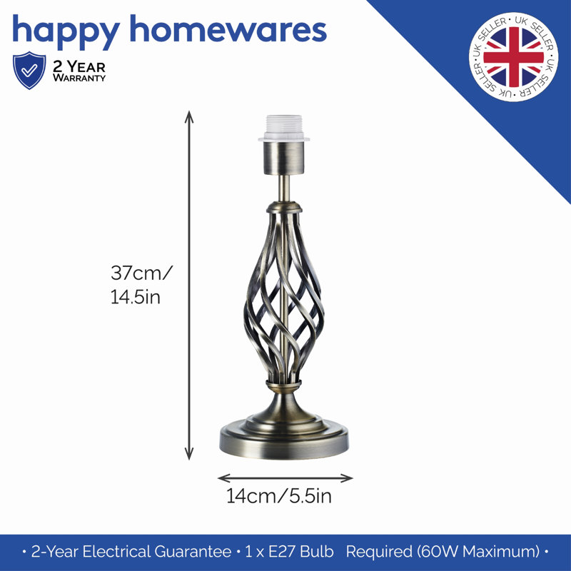 Traditional Table Lamp Base with Twist Stem Design and Inline Switch, Antique Brass