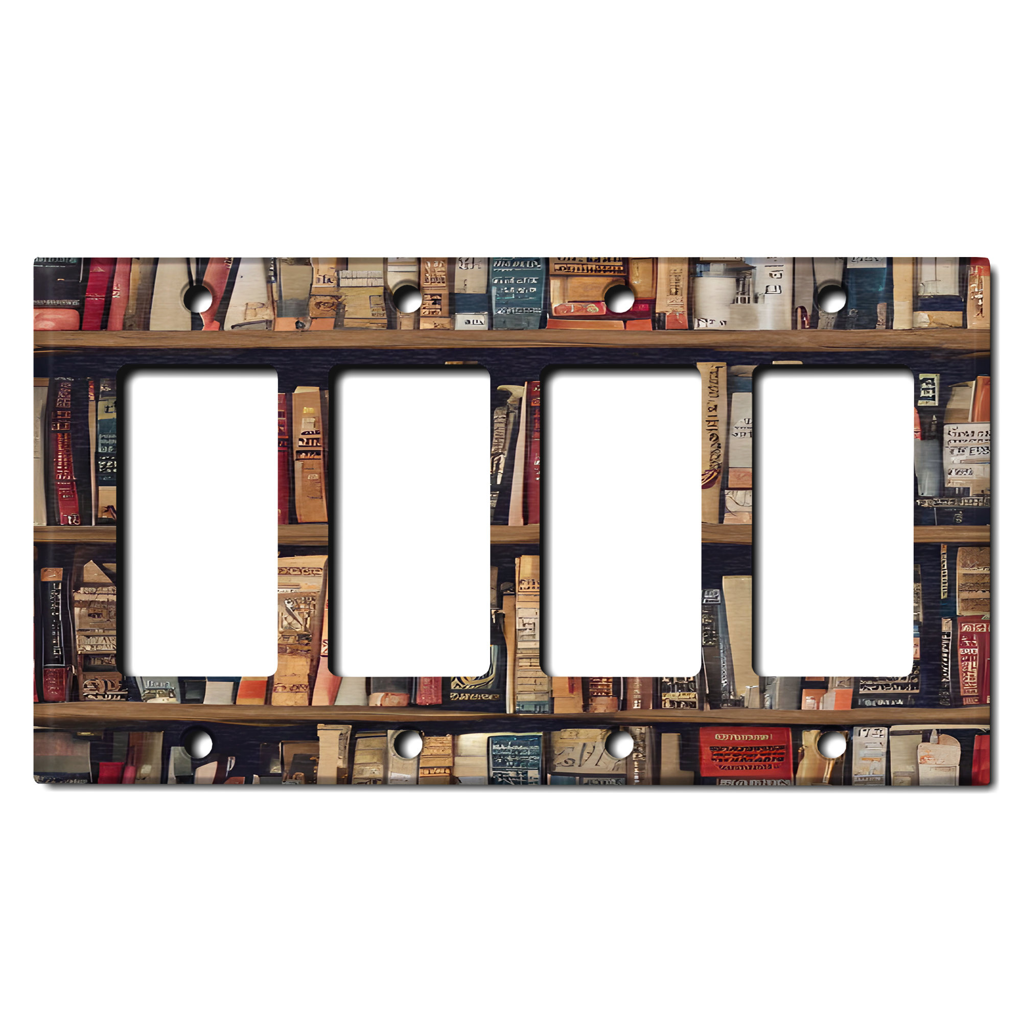 WorldAcc Bookshelf Library Collection Lover 4-Gang Rocker Wall Plate ...