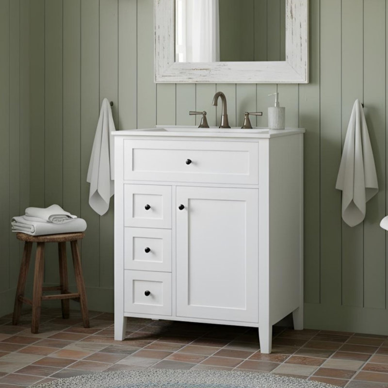 Meuble-lavabo moderne autoportant 24 po avec lavabo 24 po, Noir, Blanc