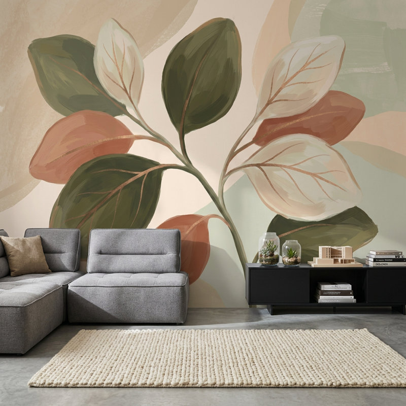 Papier peint à motif de feuilles botaniques abstraites modernes, 160 po x 108 po, Non tissé