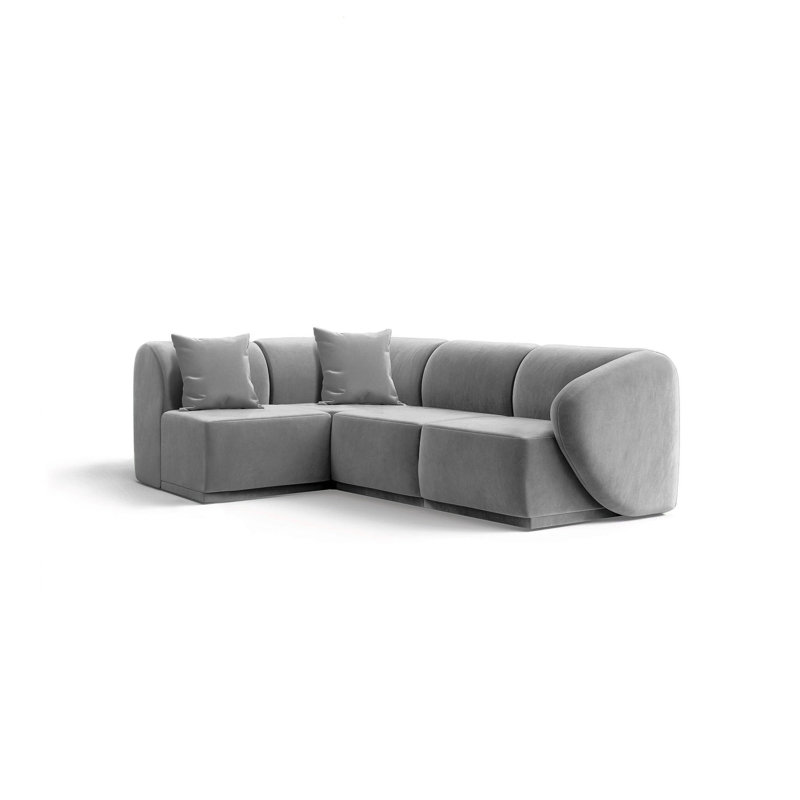 4 Seater Velvet Sofa & Chaise, Grey Velvet