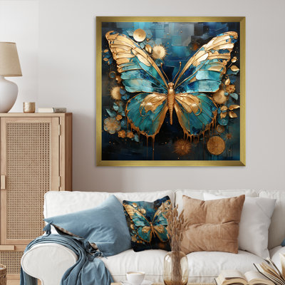 Art mural papillon doré et bleu II