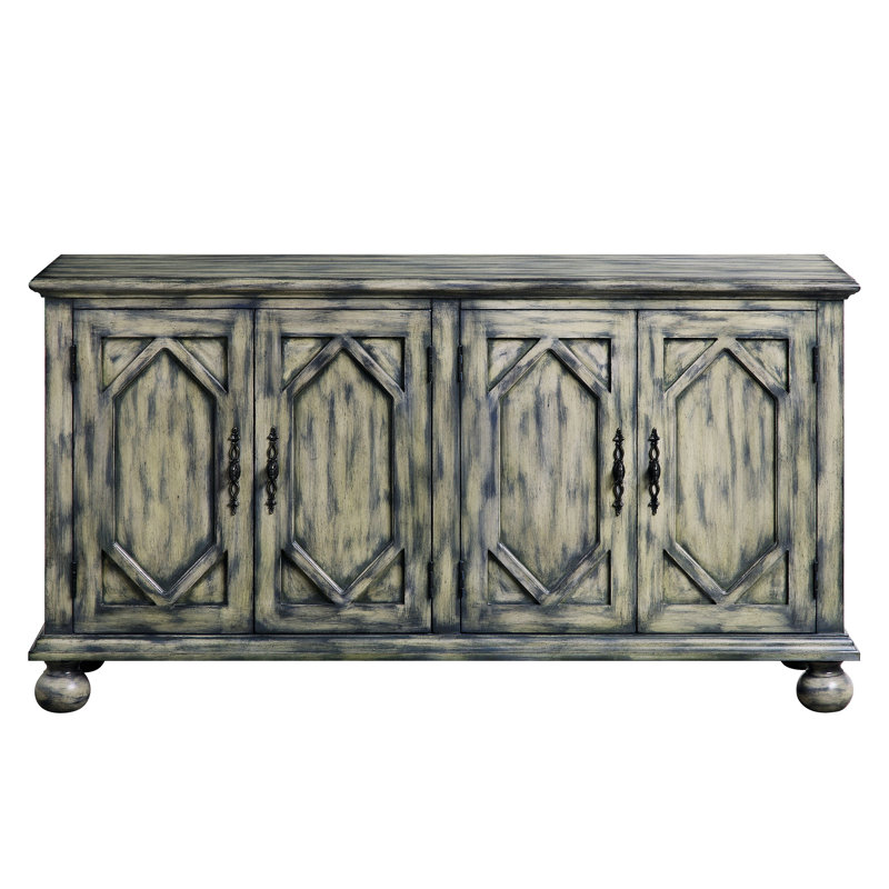 Hanny Transitional 4-Door 60''L Rectangular Console Table in Rustic Gray