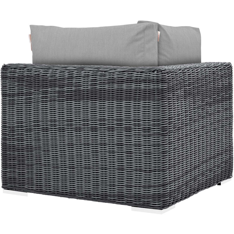 Modway EEI-1870-GRY-NAV Summon Wicker Rattan Outdoor Patio Sunbrella Corner Sofa in, Gray