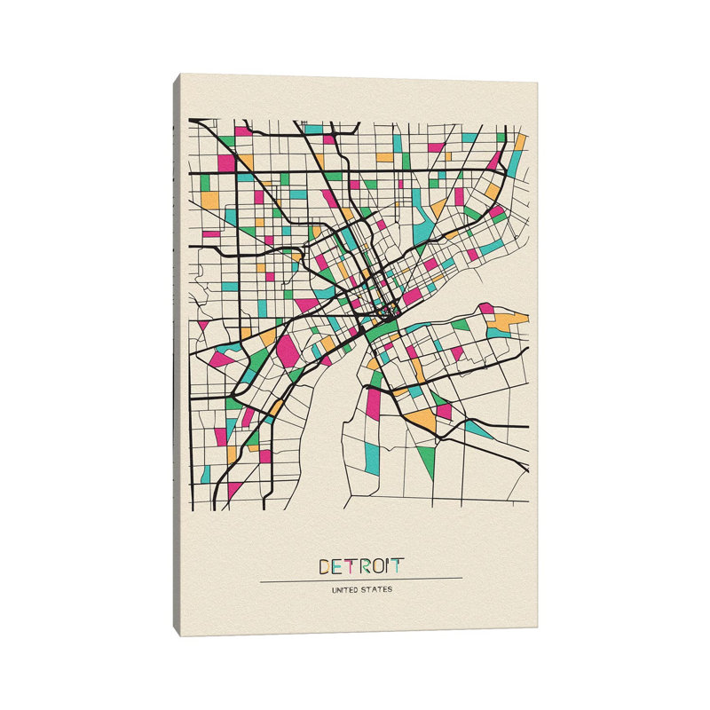 «Detroit, Michigan Map» par Ayse Deniz Akerman - impression sur toile tendue, H 60 po x l 40po x P 1,5 po