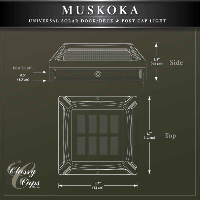 Muskoka Black Solar Powered Integrated LED Fence Post Cap 4 in. x 4 in. with Base Adapter Included