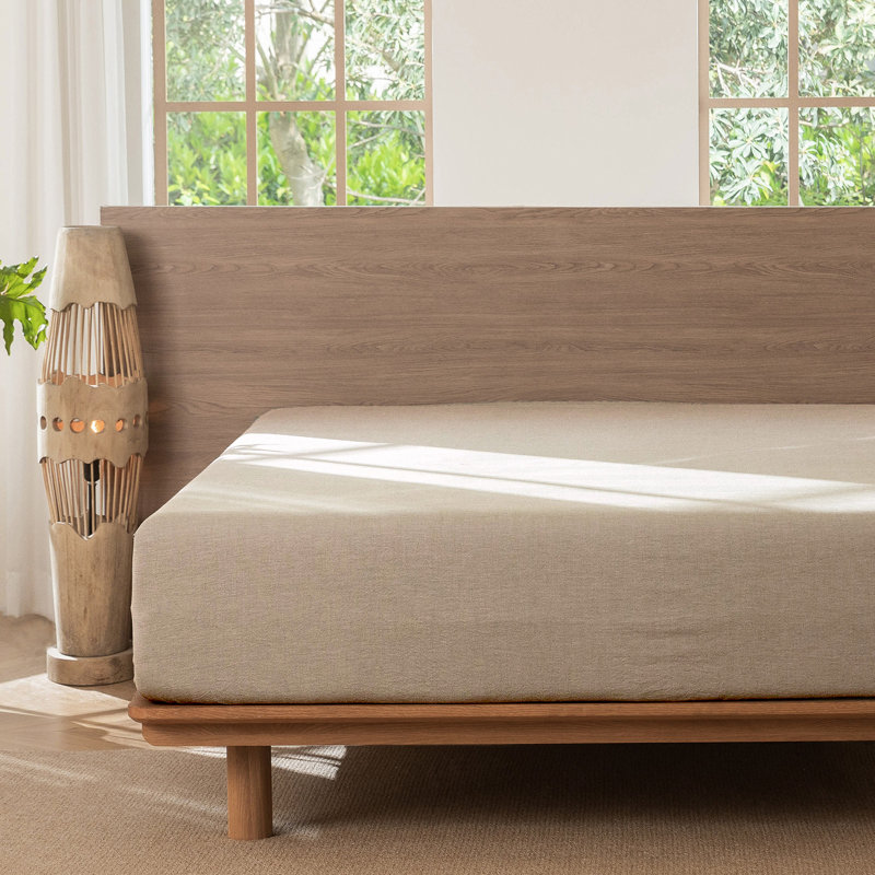 Drap-housse MooMee 100% coton lavé extra profond, Taupe, Très grand lit