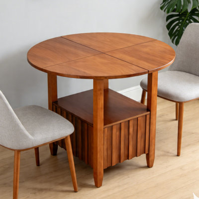 Table de salle à manger ronde en bois massif avec tablette de rangement Rowen