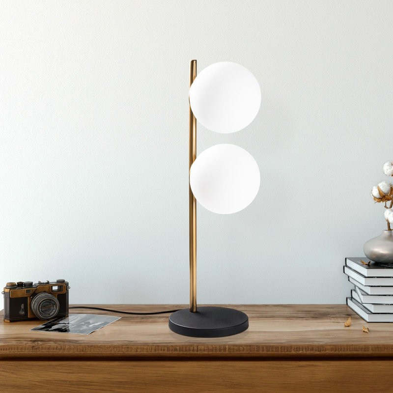 Modern Table Lamp with Metal Body, Black Finish, 7.5 x 7.1 x 22.8 inches | Base Plate Ø7.1 inches | 78.7-inch Cable, On/Off Switch | Compatible with 2 x E14 Max 40W Bulbs | Stylish Lighting for Home & Office Decor