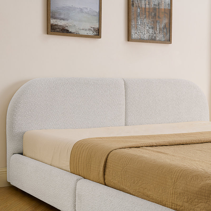 Structure de lit tapissier de style minimaliste moderne - Tissu de fil circulaire, Beige, Très grand lit