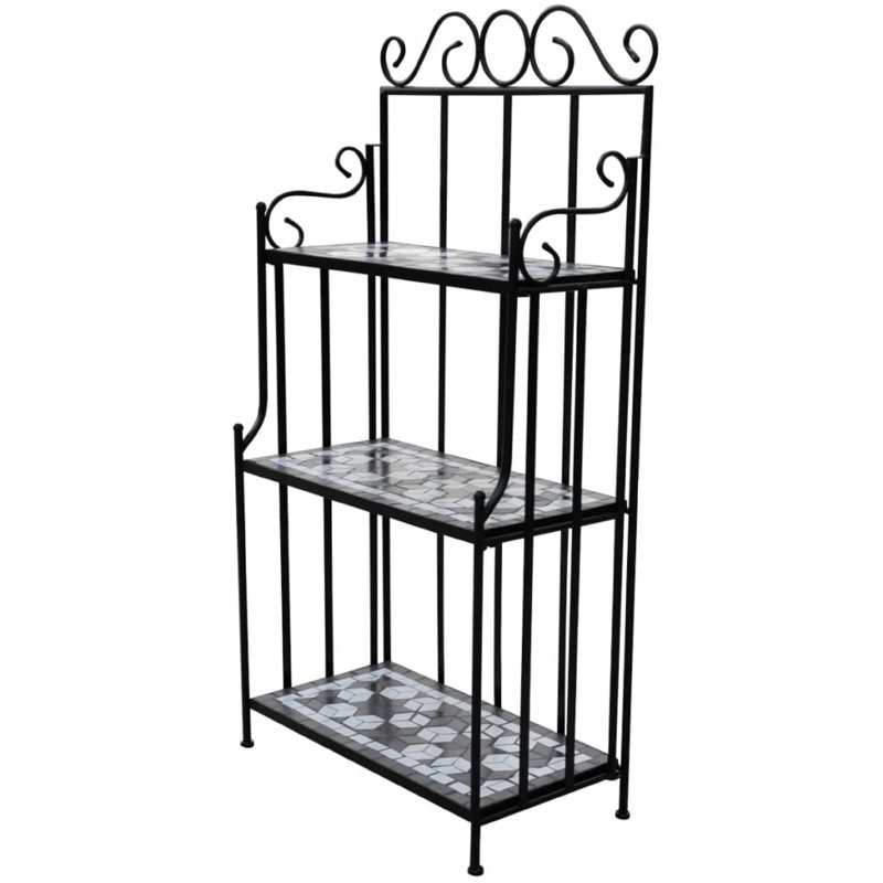 Support à plantes à 3 niveaux Bruno, carrelage géométrique noir et blanc, 45 pouces