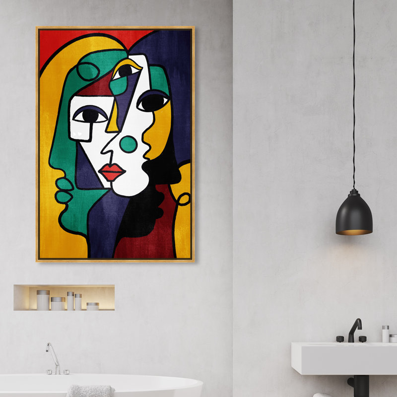 "Three parts face" par Oliver Gal - cadre flottant, impression sur toile, Or, H 46 po x l 31 po x P 1,75 po