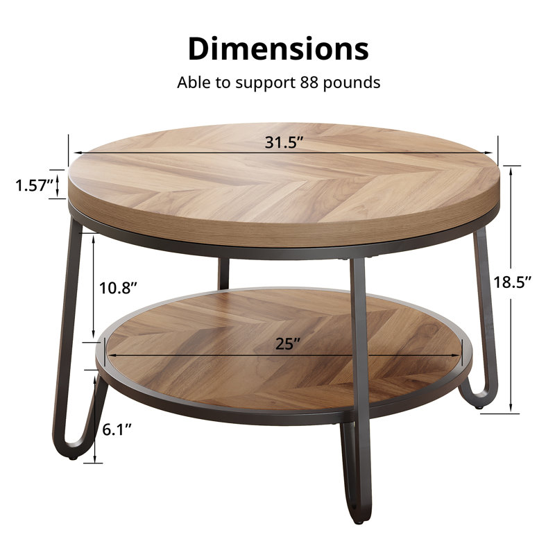 Mia 32" Round Coffee Table with 2-tier Storage Shelves