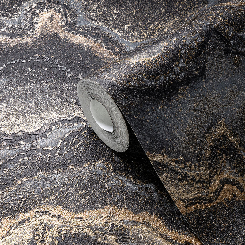 Rahnuma 10.05m x 53cm Metallic Finish Double Roll, Black Water Marble