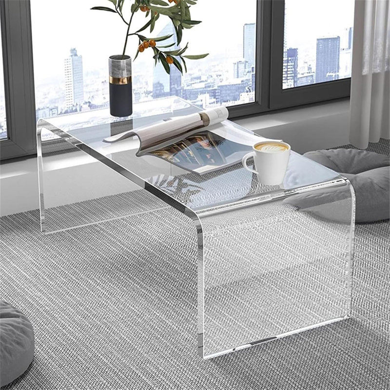 25.4" Acrylic Coffee Table – Modern Waterfall Design Side Table, Thick End Table For Living Rooms And Bedrooms，Clear, Clear