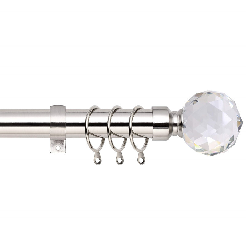 Adjustable Single Curtain Pole, 120cm W x 3cm D, Nickel