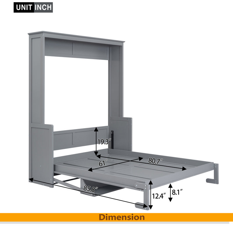 Queen Size Murphy Bed With A Shelf, Gray
