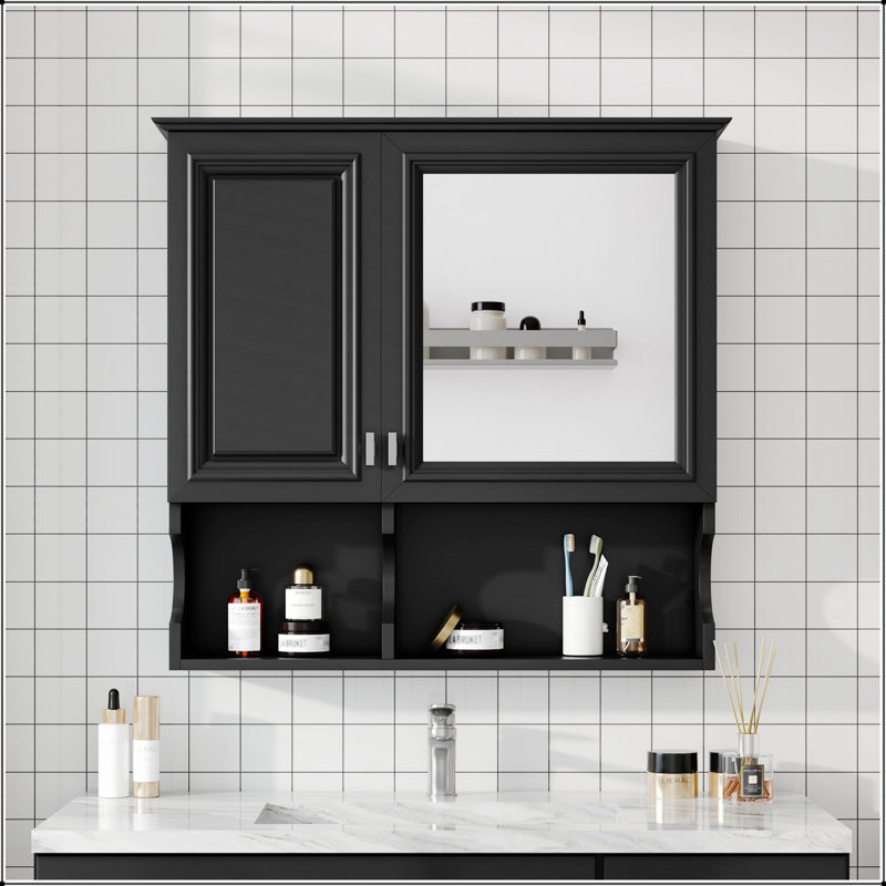 Armoire à pharmacie murale à miroir de 30 pouces avec tablettes ouvertes et intérieur réglable, parfaite pour le rangement et l'organisation de la salle de bain