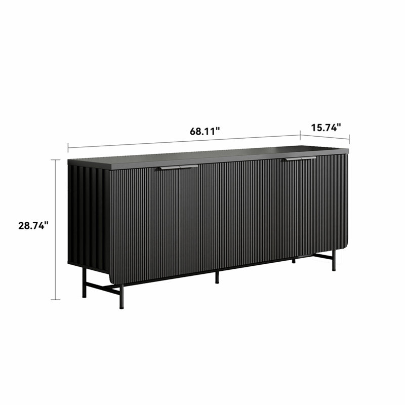 Buffet de cuisine moderne scandinave à porte en alcôve avec armoire de rangement de 68 po; lumières DEL incluses, Black