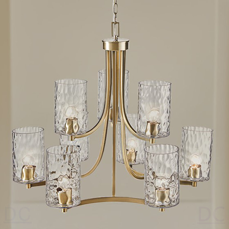 Lustre rond à niveaux 9 lumières avec abat-jour en verre texturé