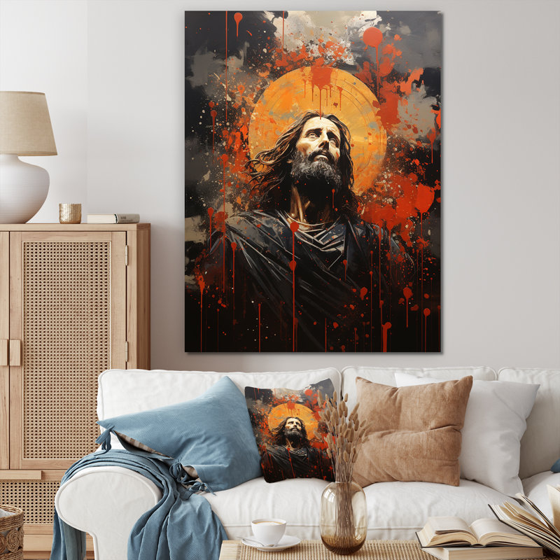 «Christianism Jesus Rosegold Circles», Cadre simple noir, H 40 po x l 30 po x P 1,5 po
