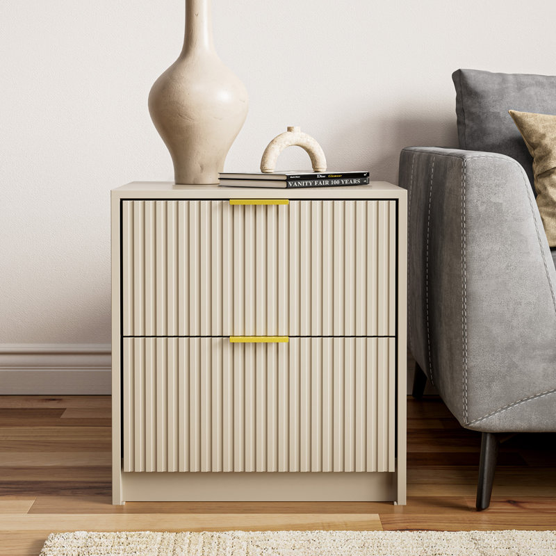Nightstand With 2 Drawers (set Of 2), Beige