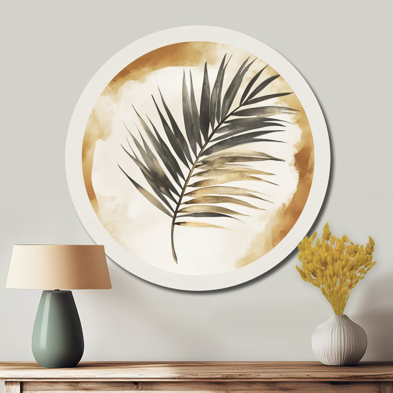 Palmier dans un cercle tranquille III - Décoration murale moderne tropicale, H 36 po x l 36 po