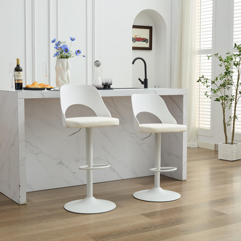 Counter Height Bar Stools with Backrest, White Seat/White Frame