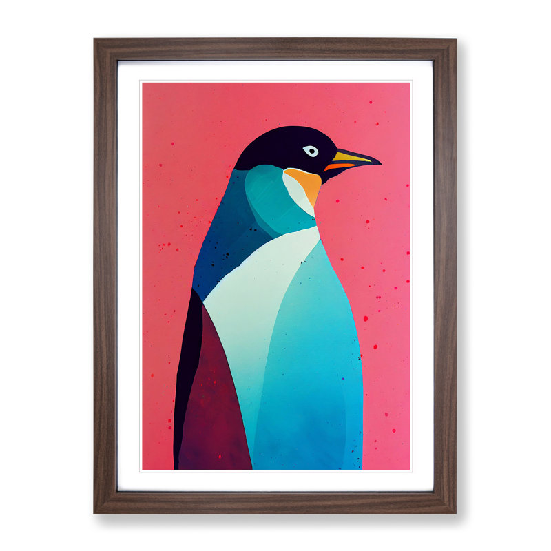 Penguin In Colour No.2 Abstract - Print, White, Walnut Framed Paper, 64cm H x 46cm W x 3cm D