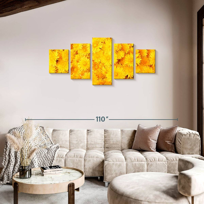 Yellow Hued Dandelions, H 34 po x l 74 po